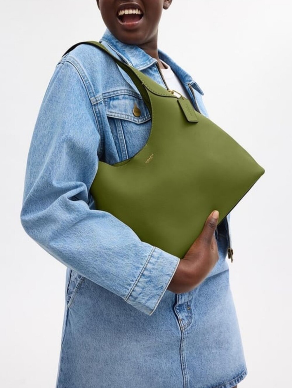 EXCELLENT AUTHENTIC COACH BROOKLYN 28 SHOULDER BAG - DARK LIME - Picture 2 of 13